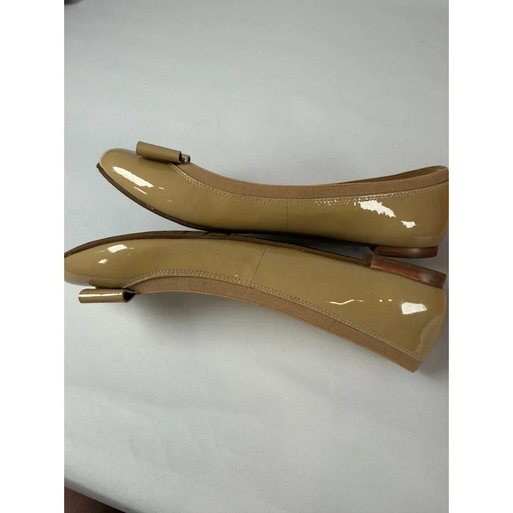 Kate Spade Tock Ballet Flats New Camel Vintage Patent Leather Bow Shoes 9M